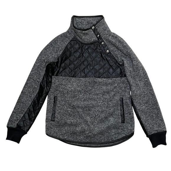 Abercrombie & Fitch Sherpa Pullover | Faux Leather Quilted Snap Fleece Top NWOT - Picture 3 of 9